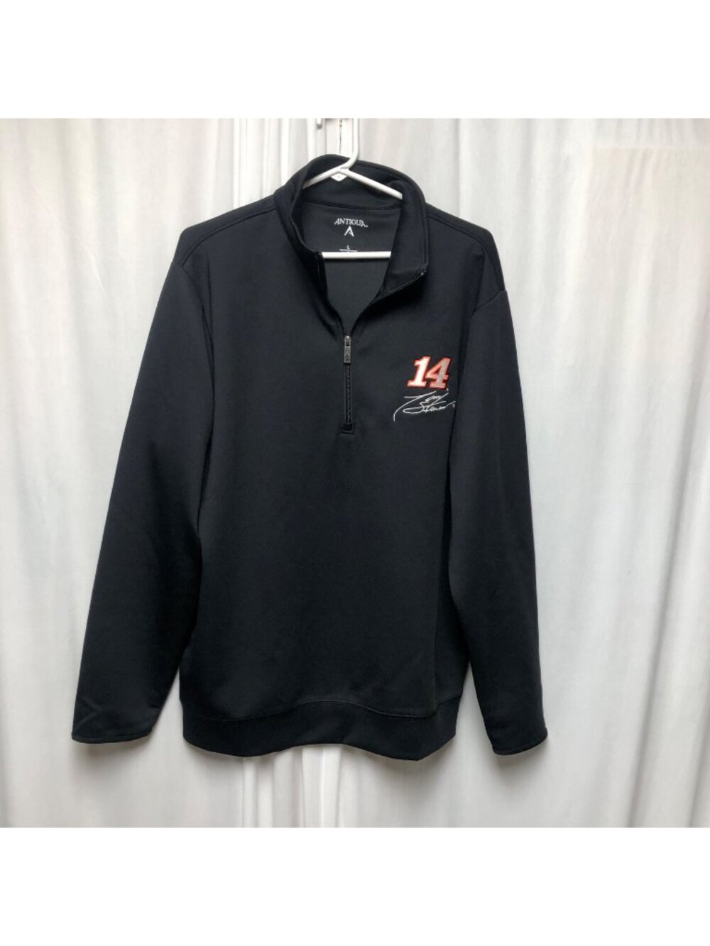 Antigua Sweatshirt Mens Size Large Tony Stewart 14 Black Partial Zip Pullover